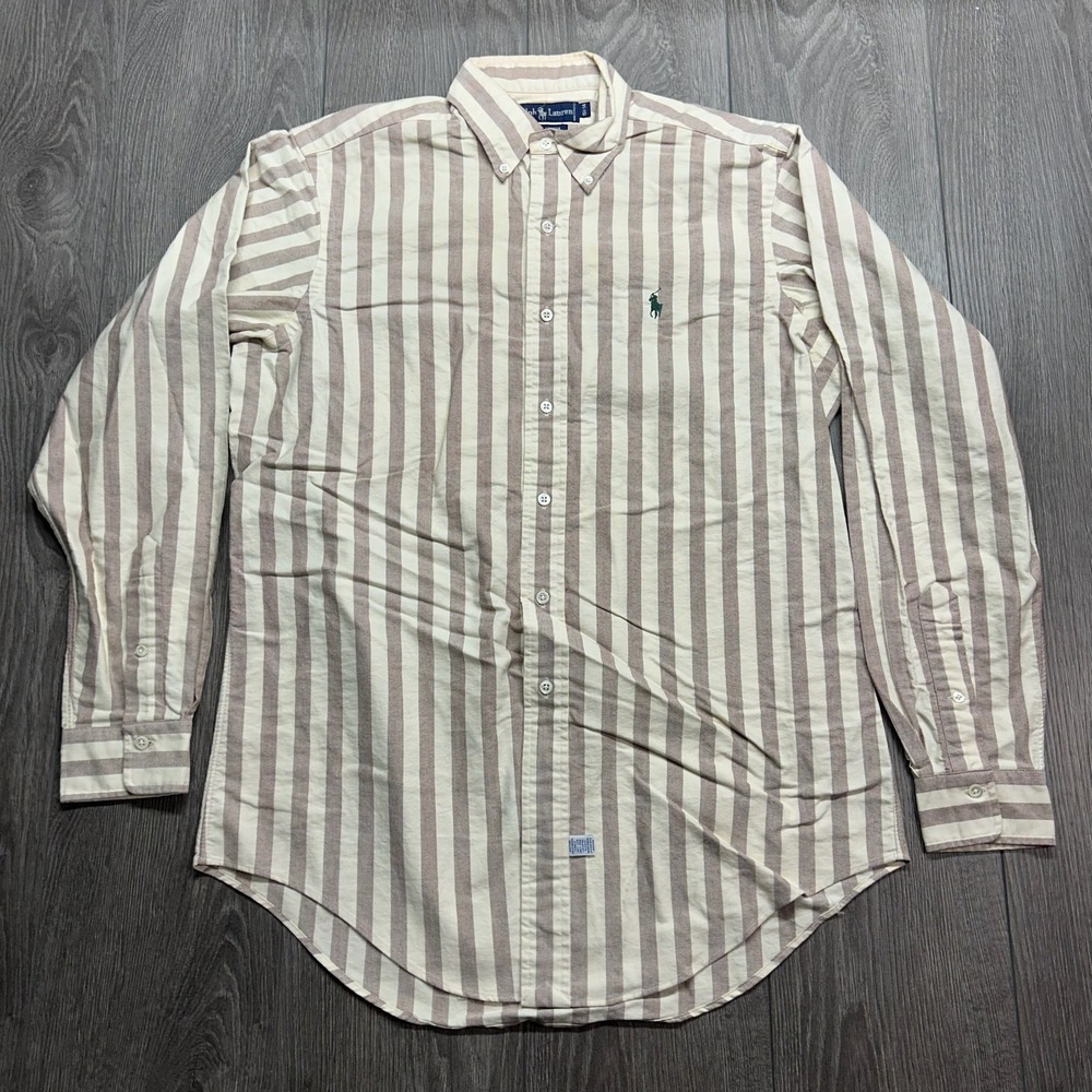 Vintage Ralph Lauren Mens Brown Striped XL Oxford Button Down Shirt 15.5-34